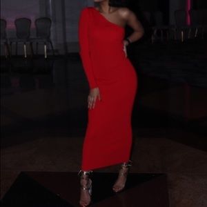 Red One off the Shoulder Red Long dress